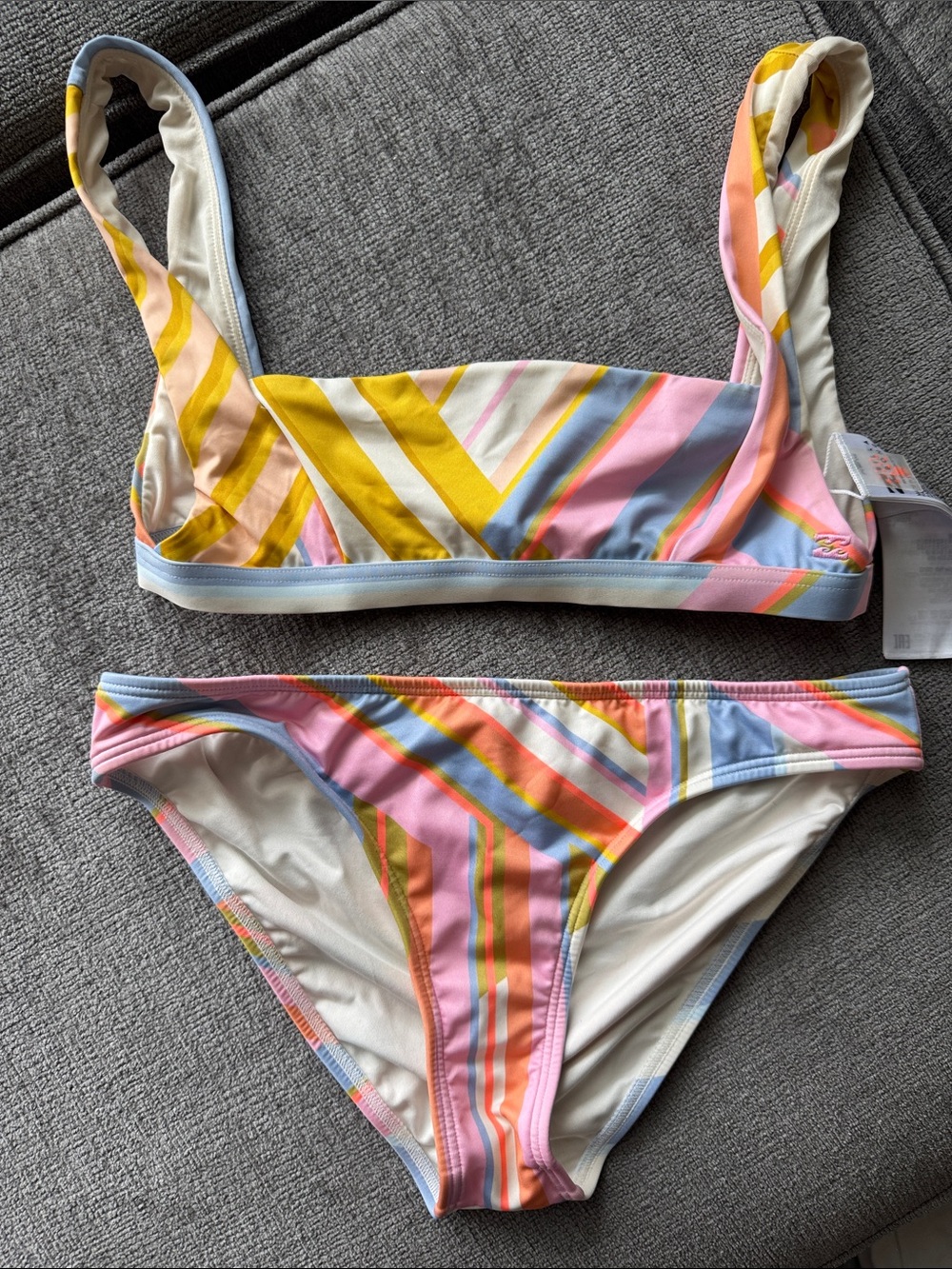 Billabong Pastel Multi-Stripe Bikini Set in Pink, Yellow, Blue